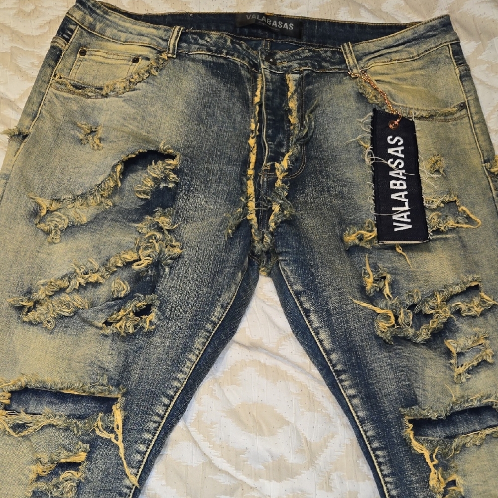 VALABASAS Men's Distressed Skinny Jeans - Black and Gray